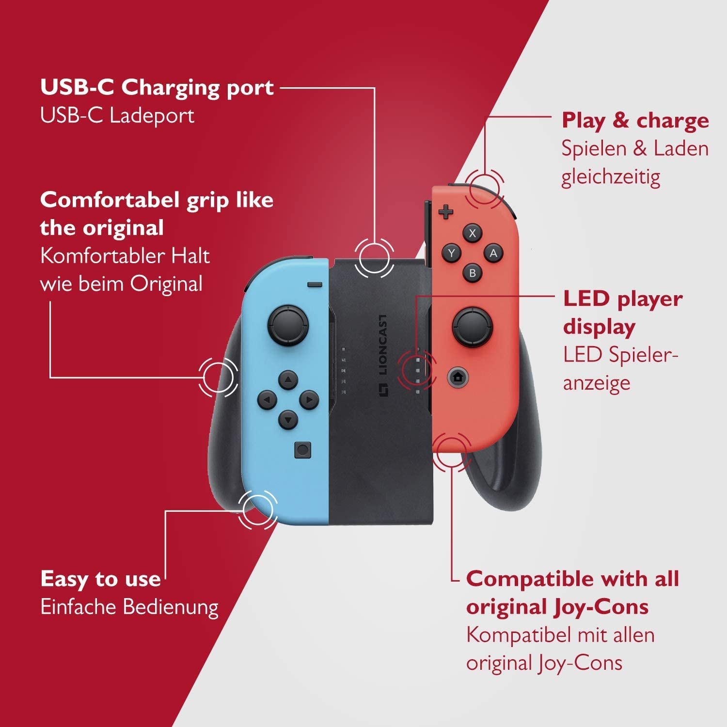 Lioncast Grip Ladestation für Nintendo Switch Controller