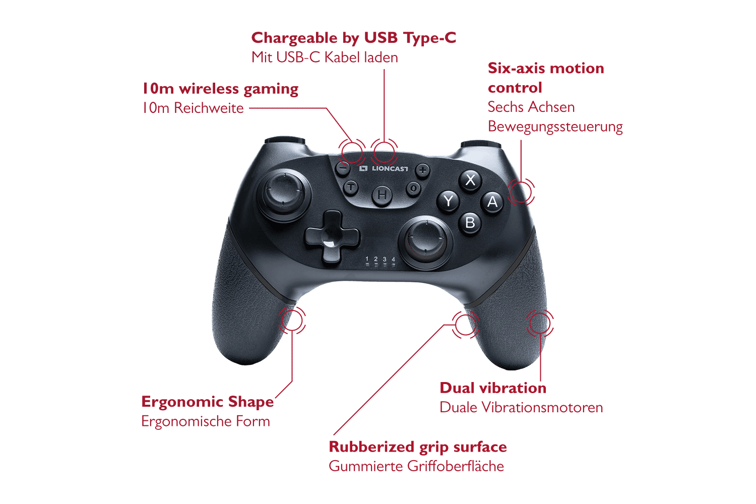 Lioncast Wireless Controller für Nintendo Switch Black