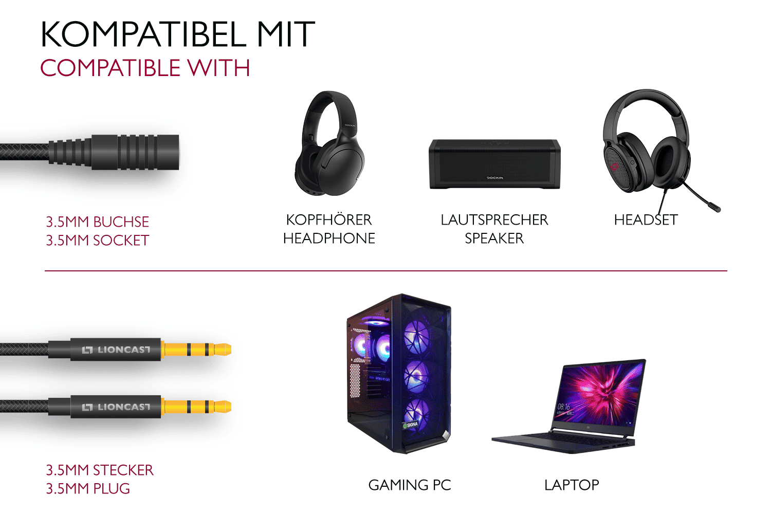 Lioncast Headset Mikrofon Y-Adapter