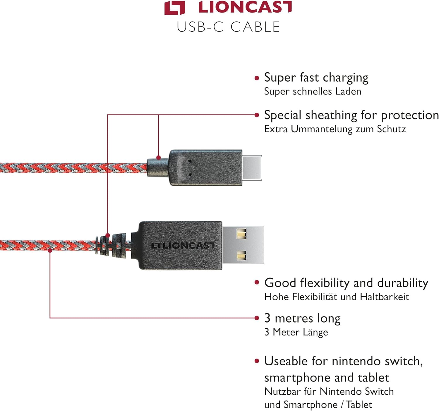Lioncast USB-C Ladekabel für Nintendo Switch
