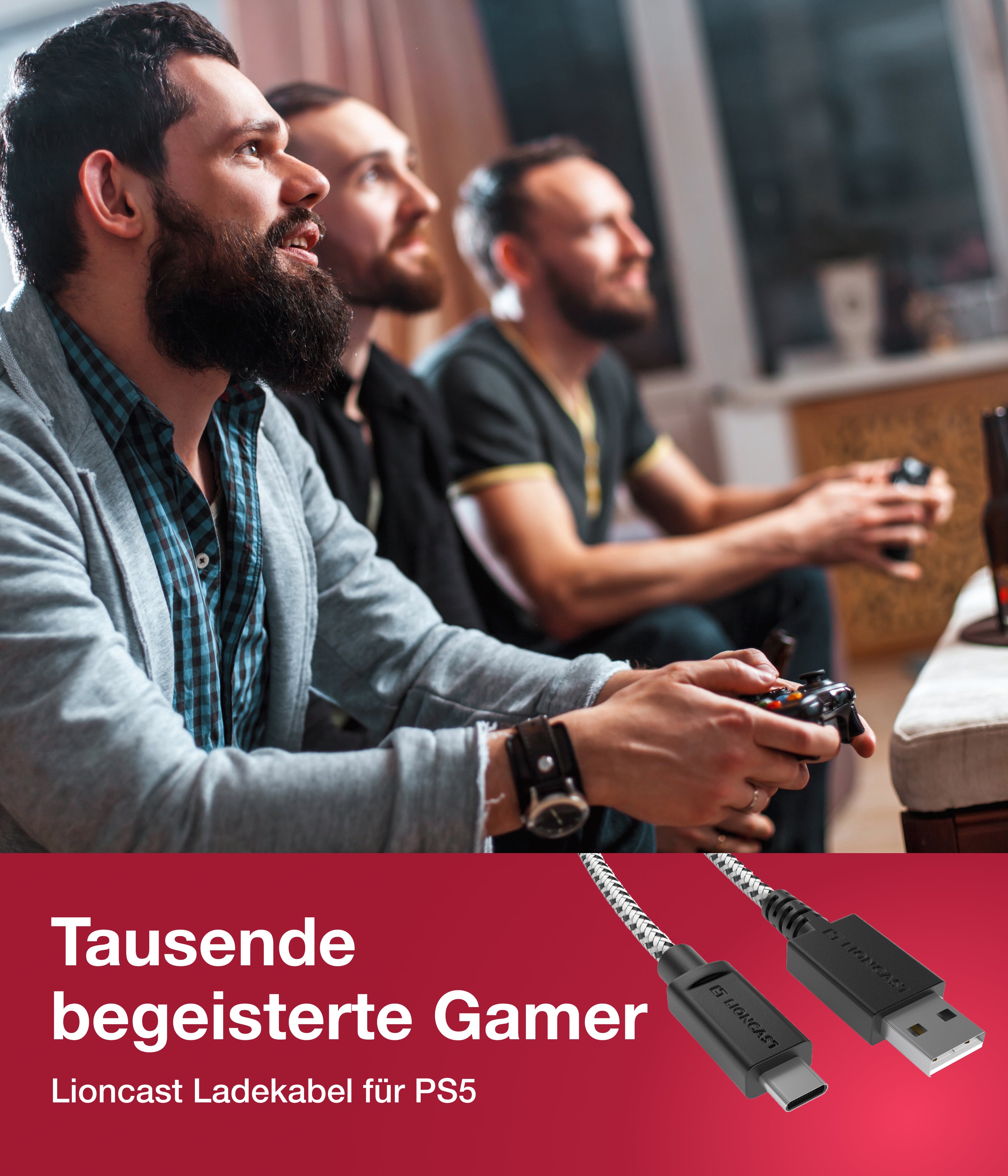 Lioncast PS5 Ladekabel 4m –  USB C zu USB A